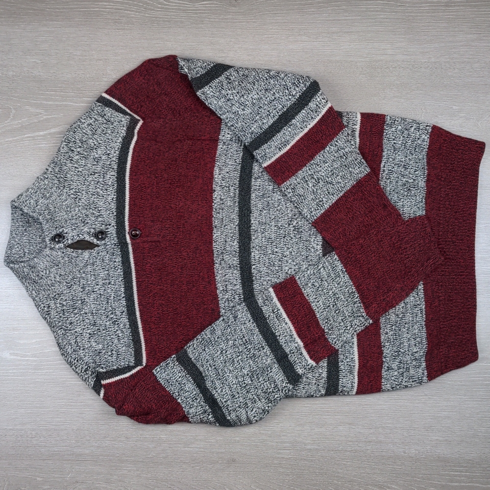 CHAPS 1/4 Button Colorblock Striped Knit Sweater